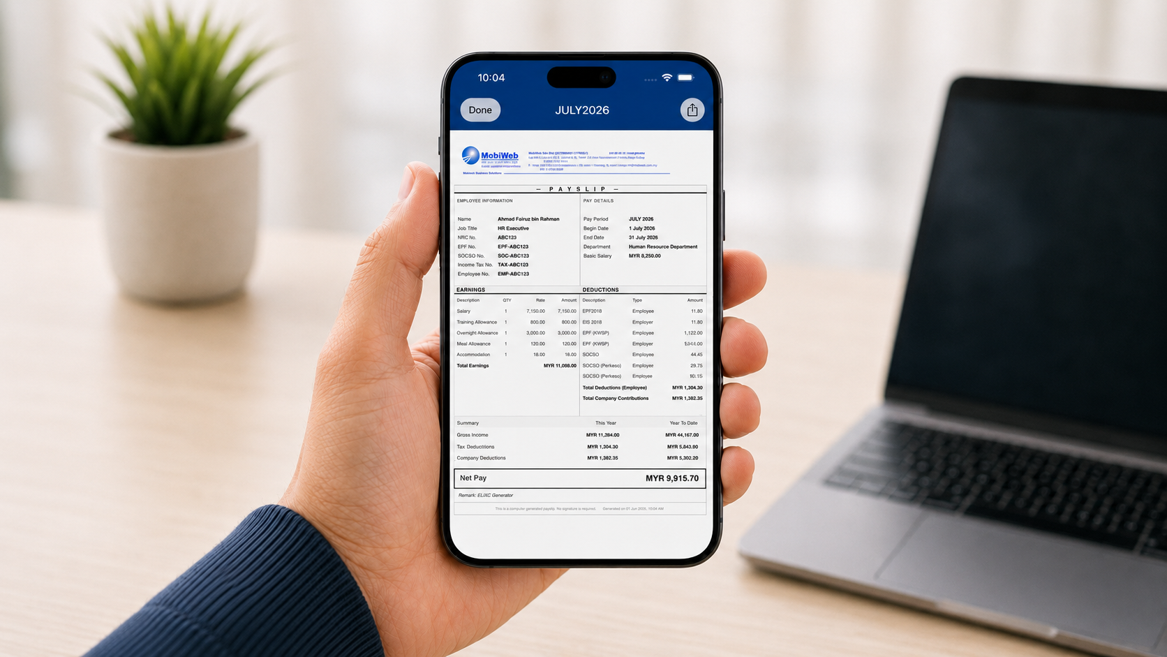 Payslip self service on mobile phone
