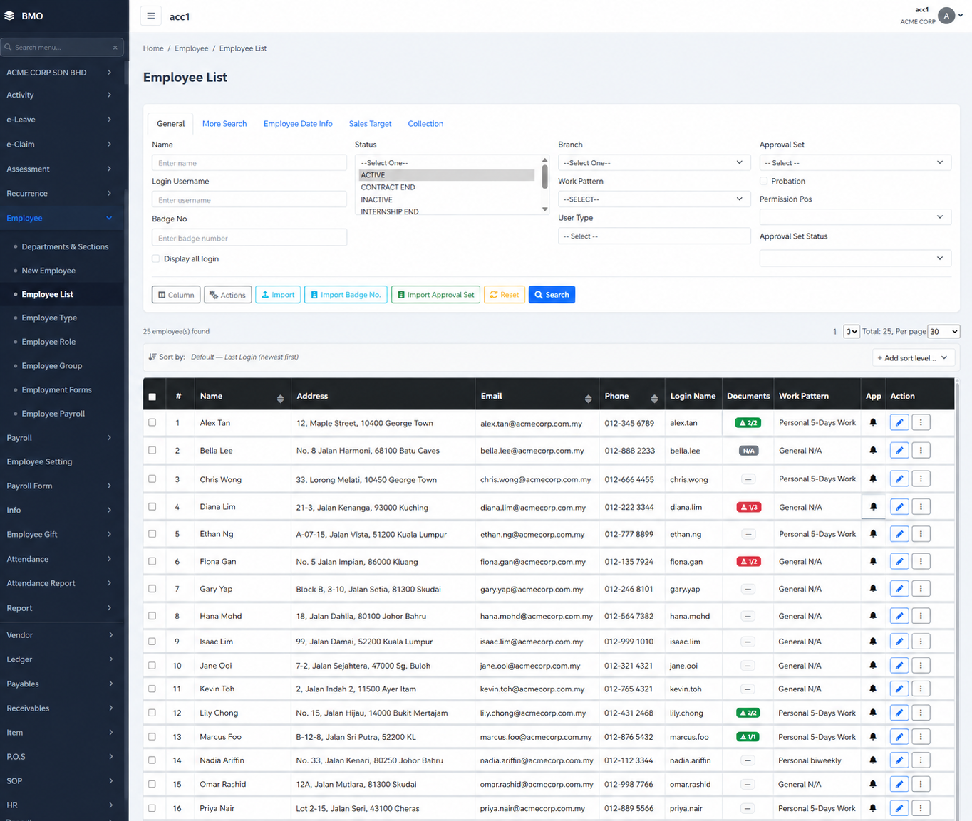 BizCloud HRM employee management dashboard