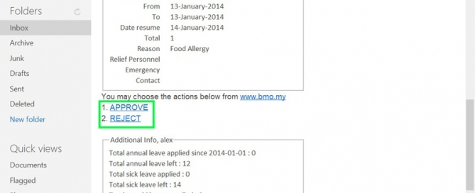 BMO e-Leave Transaction Leave Approval by Email Link 3
